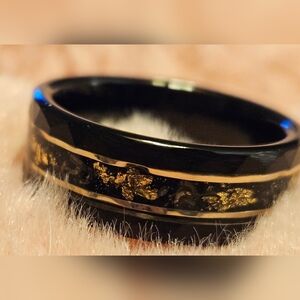 Black Gold Plated Gold Design Tungsten Carbide Ring Men's Wedding Band Size 9